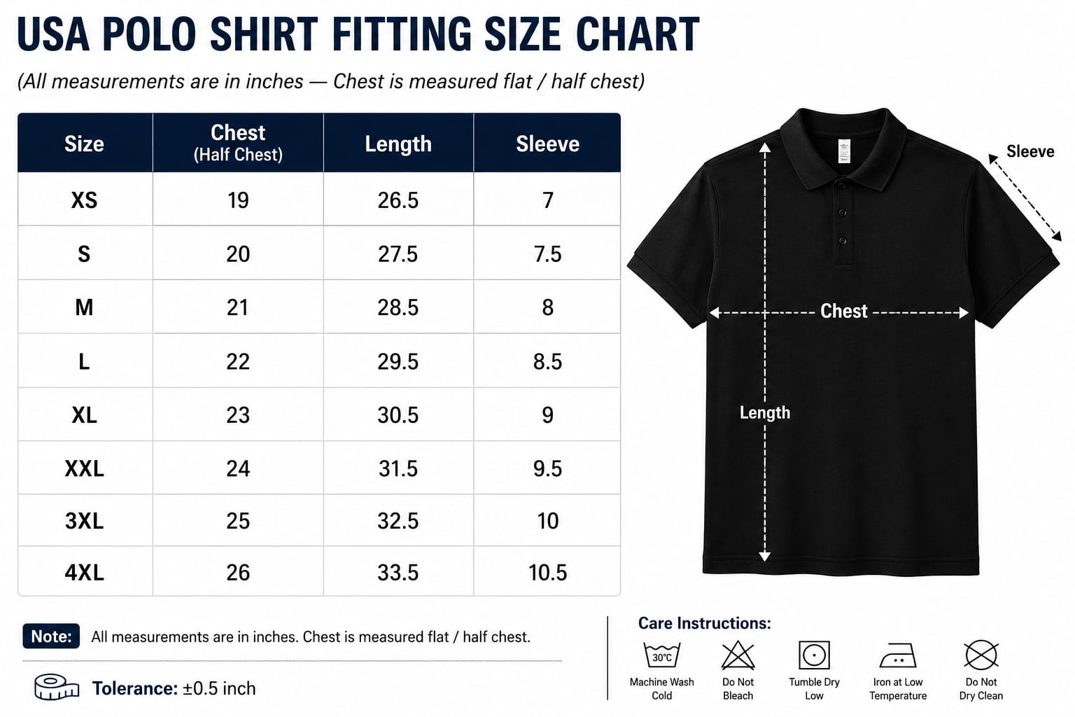 USA Youth Polo Shirt Fitting Size Chart